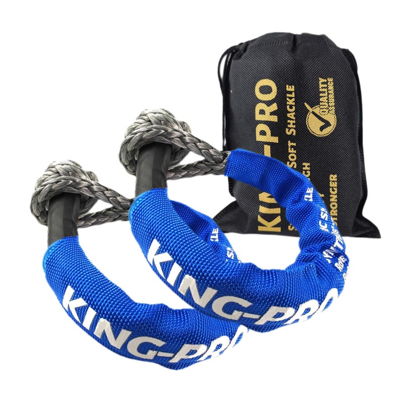 KING-PRO Synthetic Shackle 3/8""x16"" Soft Shackle 24 200lbs Breaking Strength Recovery Soft Shackle with Protective Sleeves for JEEP ATV UTV SUV Light Truck and Power Sport Equipment 2-Pack (Blue-Gray) - Image 1